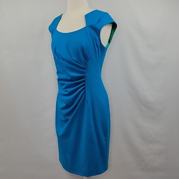 Calvin Klein Ruched Sheath Dress Turquoise Size 12 - Picture 1 of 13